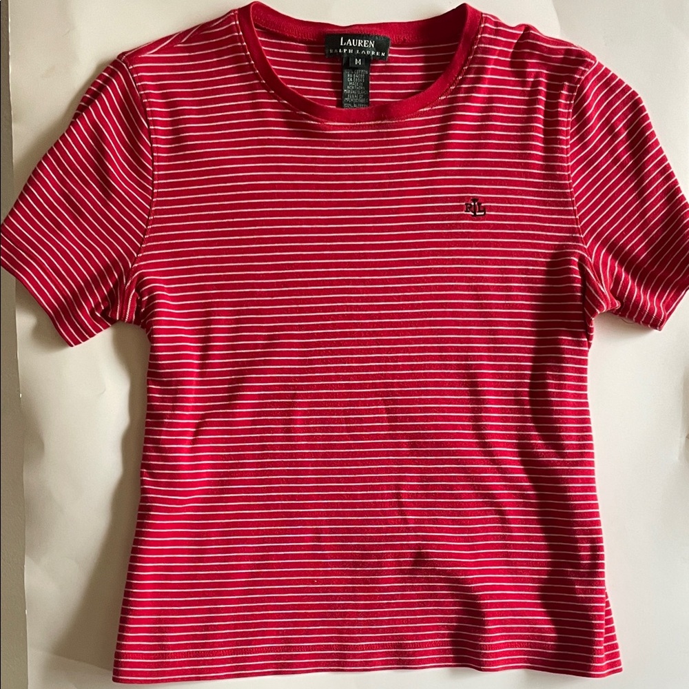 Ralph Lauren Red and White Striped Knit Top